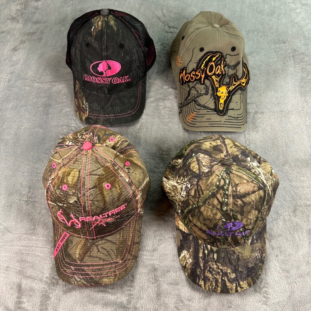 Mossy Oak Realtree Camo Hat Lot of 4 Pink Purple Orange Embroidery Trucker Caps
